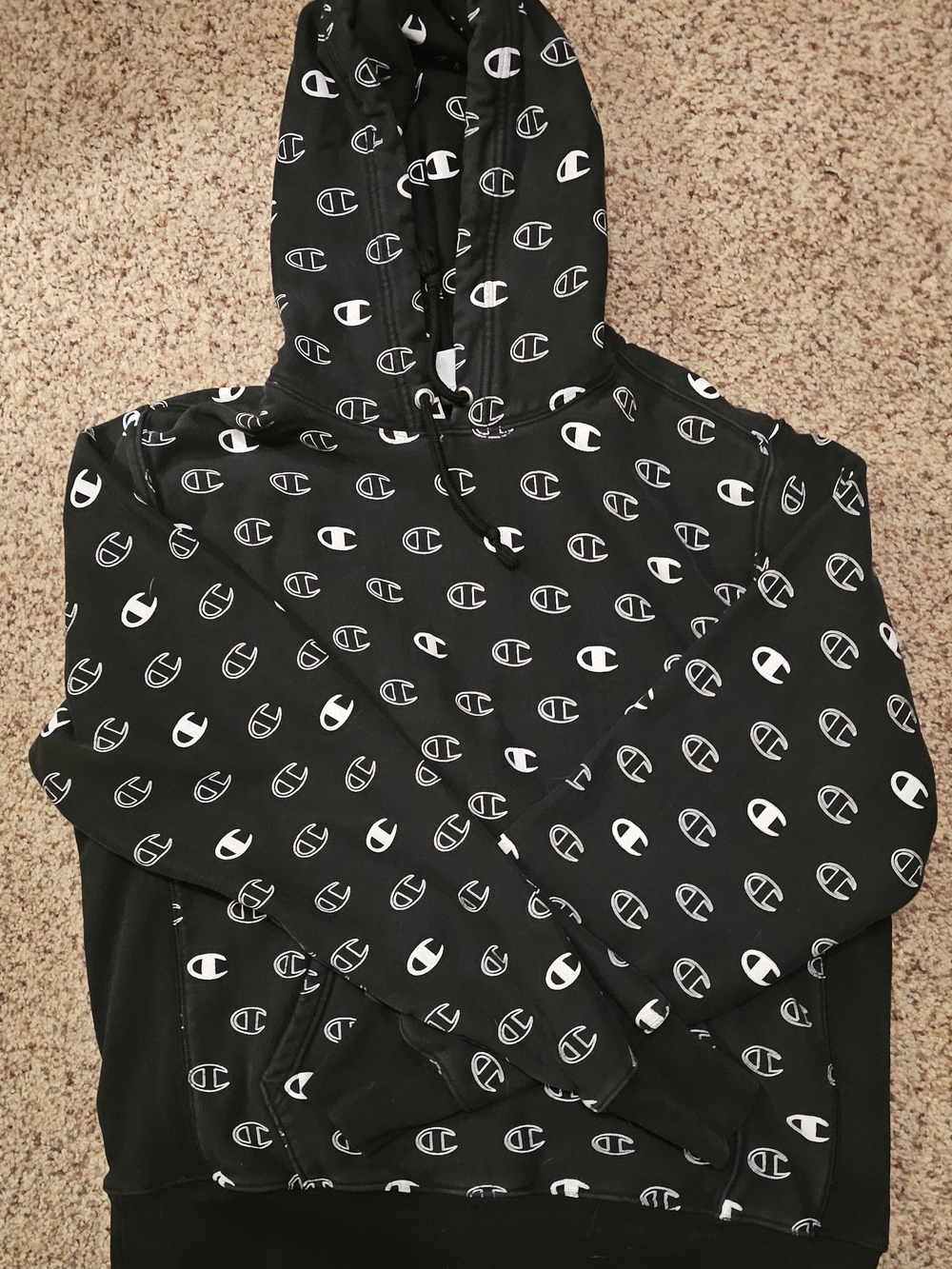 Champion Black Logo-Print Hoodie Large